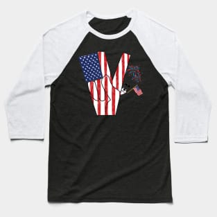 V Sign Aussie American Flag Australian Shepherd 4th Of July Baseball T-Shirt